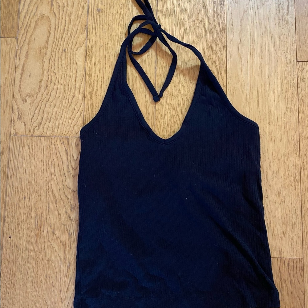 Ribbed Tie-Neck Halter Top with Built in Shelf Bra Size SP